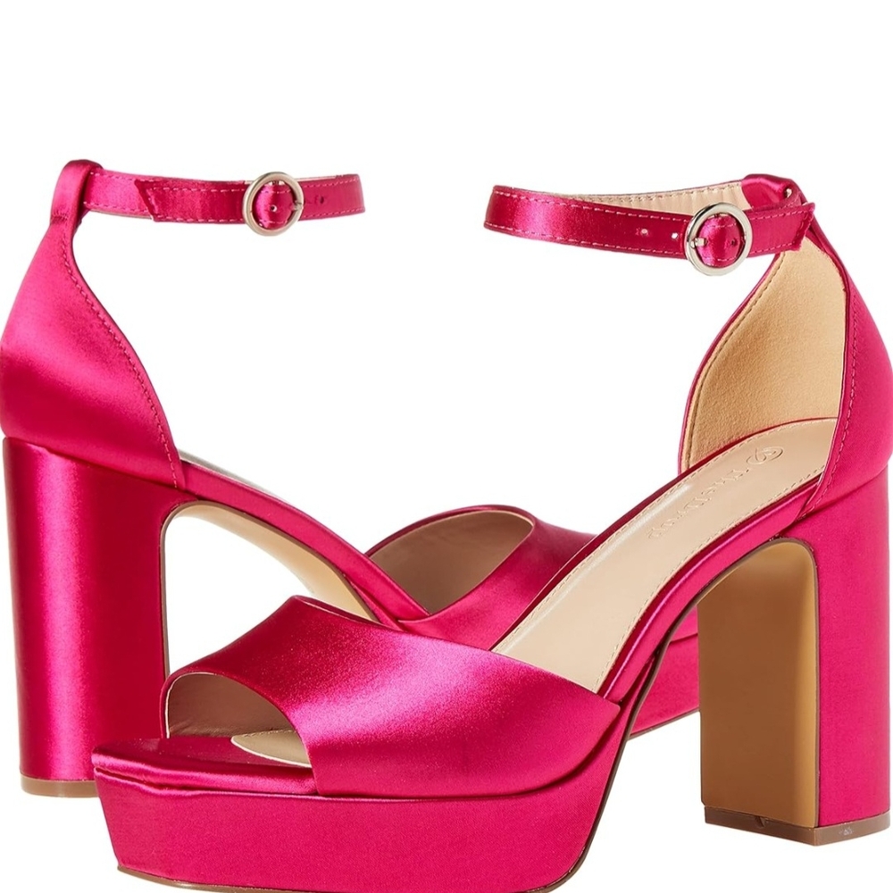 Pink Satin Platform Peep-toe Heels